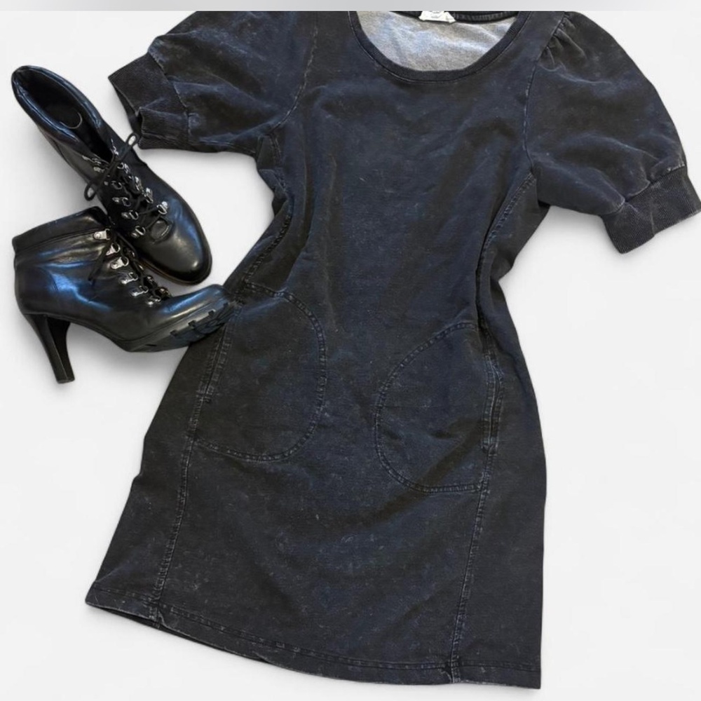 Black Acid Wash T Shirt Shift Dress Pockets Sz Small - Picture 7 of 7